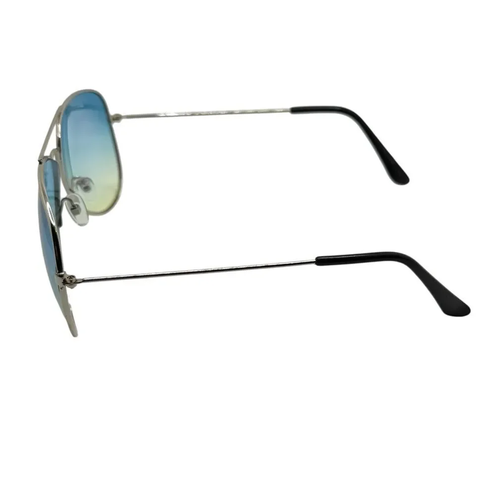 Silver Aviator Sunglasses with Blue to Yellow Gradient Lenses